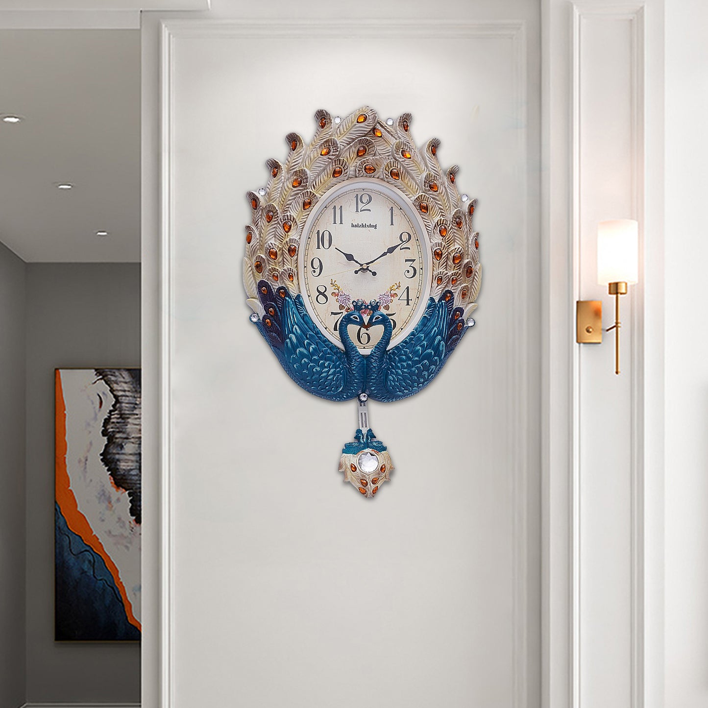 Exquisite Wall Mounted Clock with Lifelike Animal Feathers, Large Digital Display, Quartz Movement, Perfect Decorative