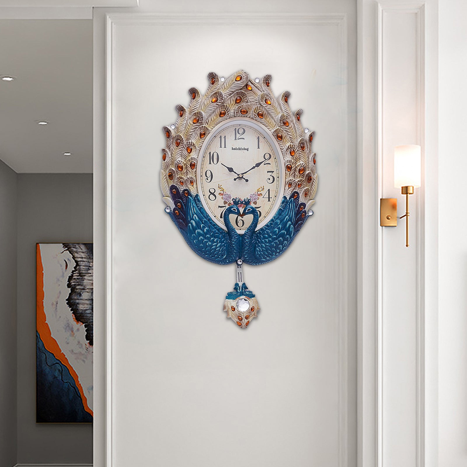 Exquisite Wall Mounted Clock with Lifelike Animal Feathers, Large Digital Display, Quartz Movement, Perfect Decorative