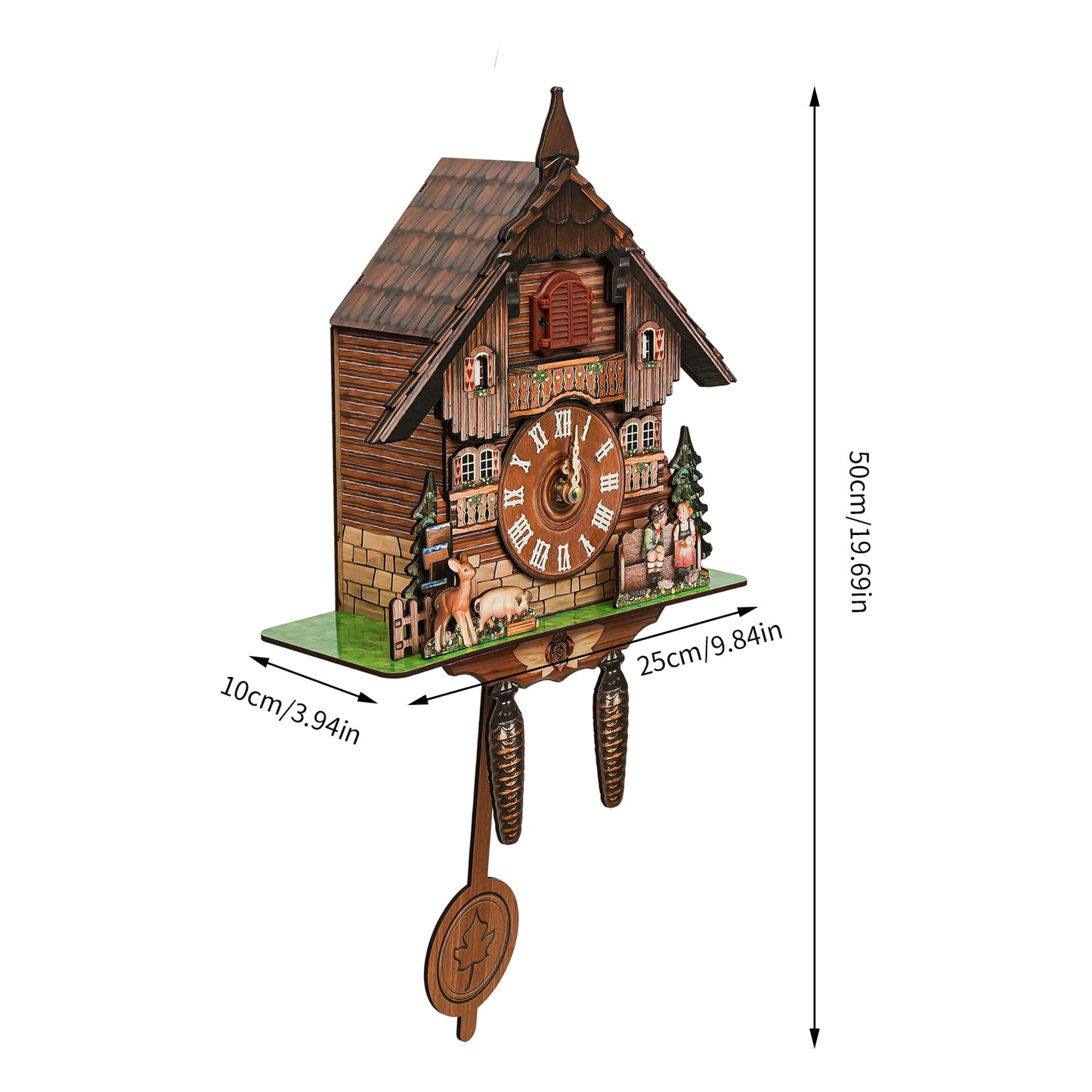 Retro Wooden Cuckoo Wall Clock with Pendulum, Vintage Hanging Clock for Bedroom, Office, Living Room Wall Decoration