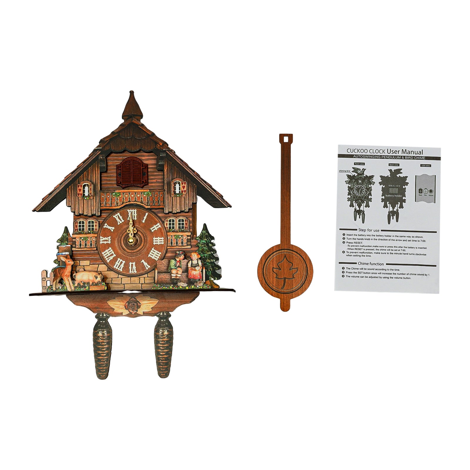 Retro Wooden Cuckoo Wall Clock with Pendulum, Vintage Hanging Clock for Bedroom, Office, Living Room Wall Decoration