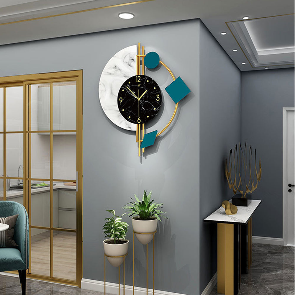 Creative Silent Wall Clock for Living Room Bedroom, Semicircle Marble Quartz Clock, Elegant Wall Decor Gift