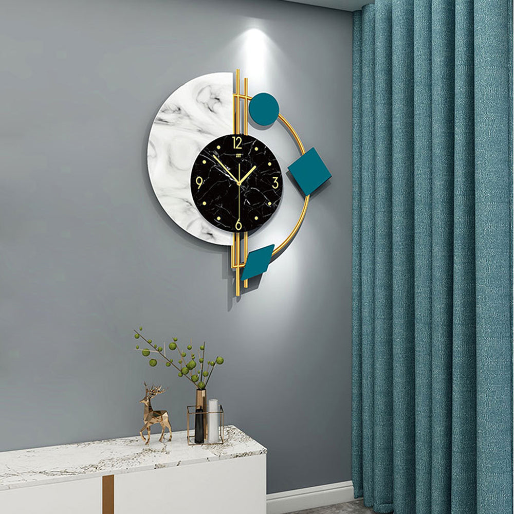 Creative Silent Wall Clock for Living Room Bedroom, Semicircle Marble Quartz Clock, Elegant Wall Decor Gift