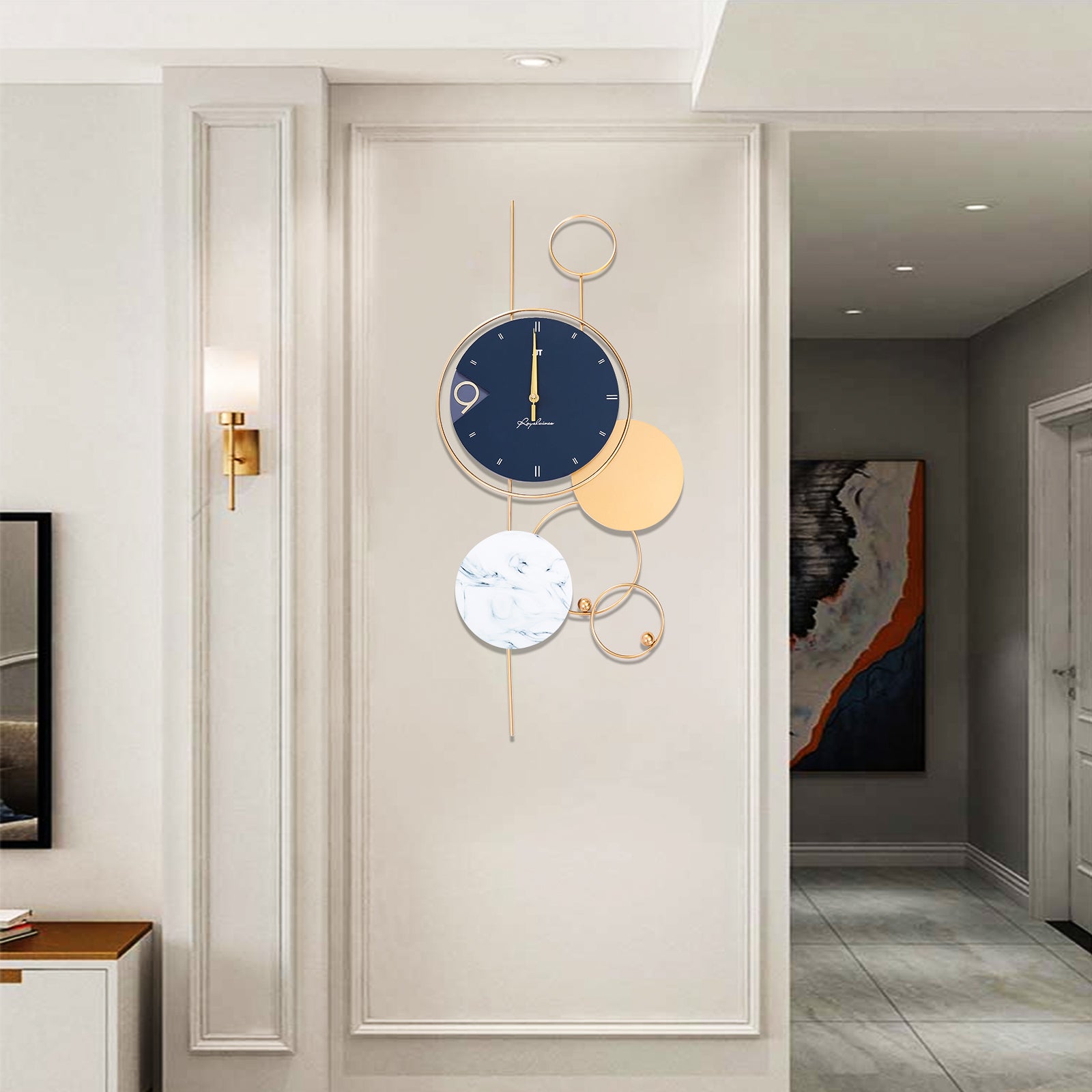 Silent Non-Ticking Wall Clock, Big Wall Clocks for Living Room Decor, Gold Indoor Metal Decorative Clock Battery Operate