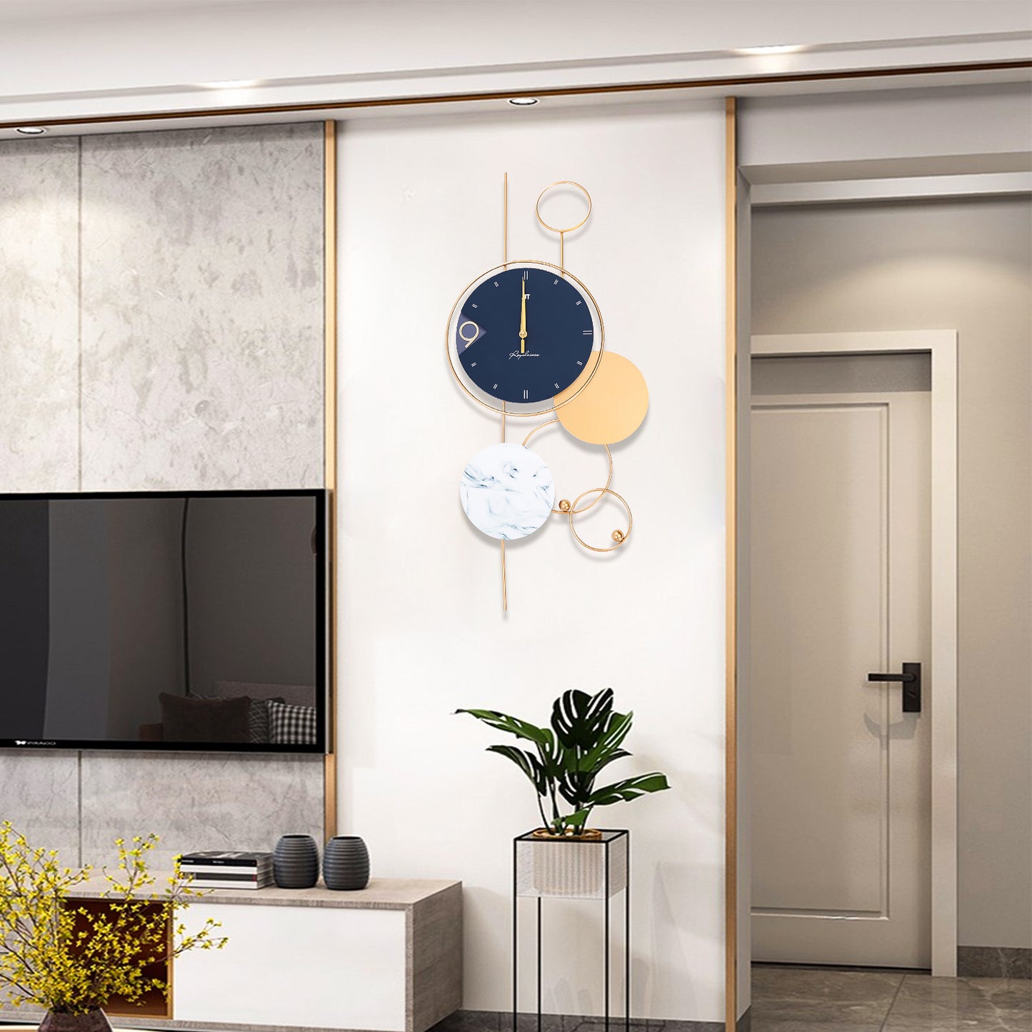 Silent Non-Ticking Wall Clock, Big Wall Clocks for Living Room Decor, Gold Indoor Metal Decorative Clock Battery Operate