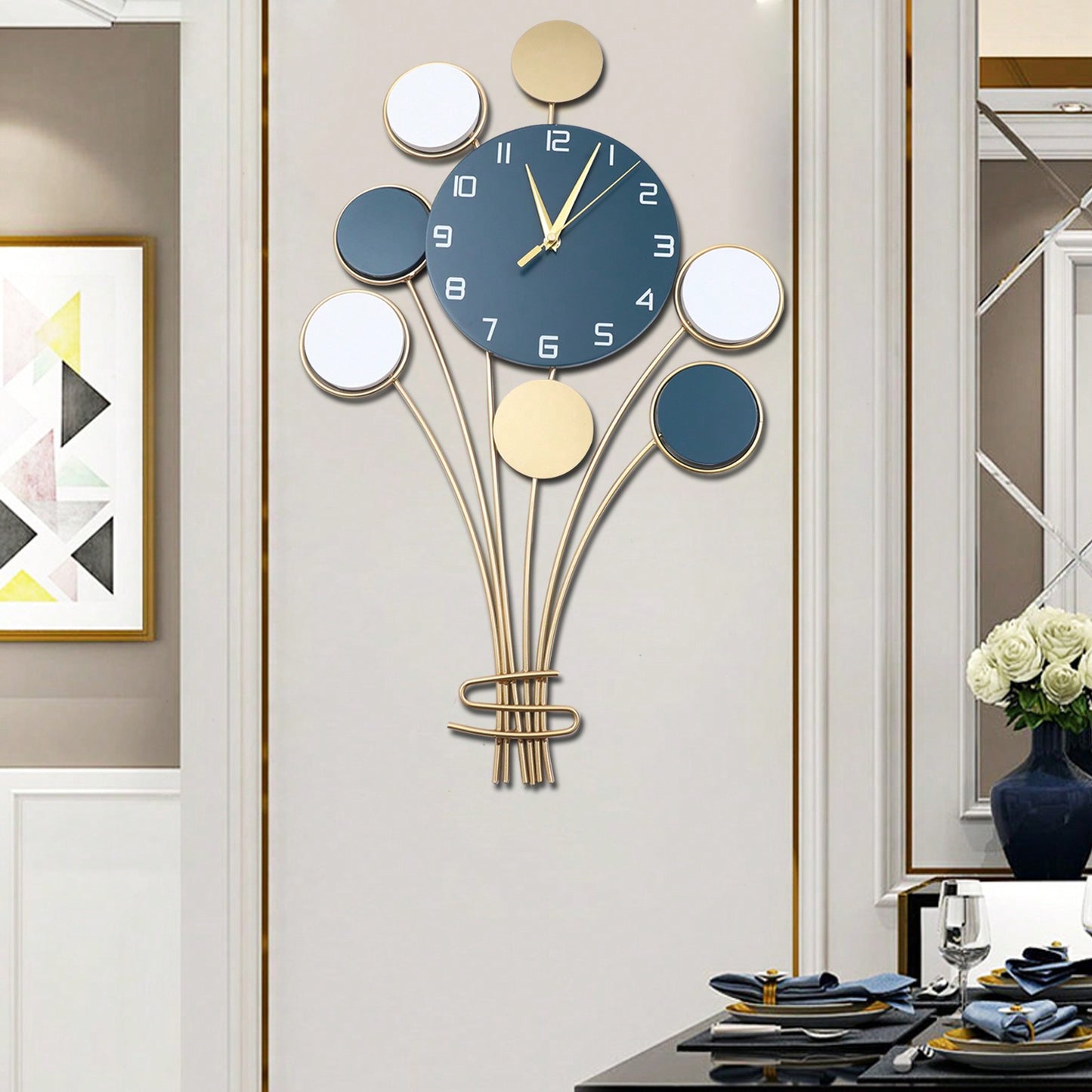 Silent Large Wall Clock Without Drilling, Battery Operated Balloon Clock, Simple Wall Art for Bedroom, Kids Room