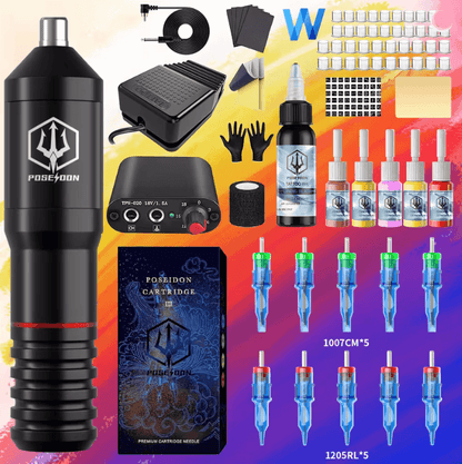 Poseidon Wireless Tattoo Pen Kit Professional Rotary Tattoo Machine Kit