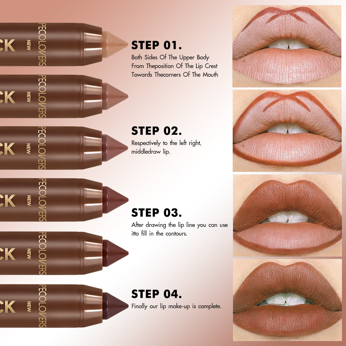Red Lipstick Pencil Contouring Lipliner Outline Tint, Fine Tip Lip Liner, Sexy Brown Lip Crayon, Soft Mist Matte Pen