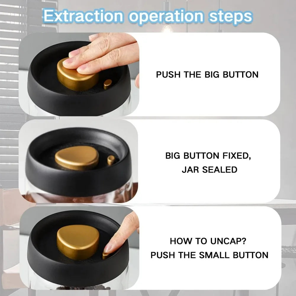 Coffee Beans Vacuum Sealed Tank, Airtight Glass Food Storage Jar for Household Kitchen Moisture-Proof, Air Extraction