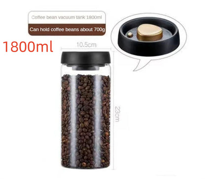 Coffee Beans Vacuum Sealed Tank, Airtight Glass Food Storage Jar for Household Kitchen Moisture-Proof, Air Extraction
