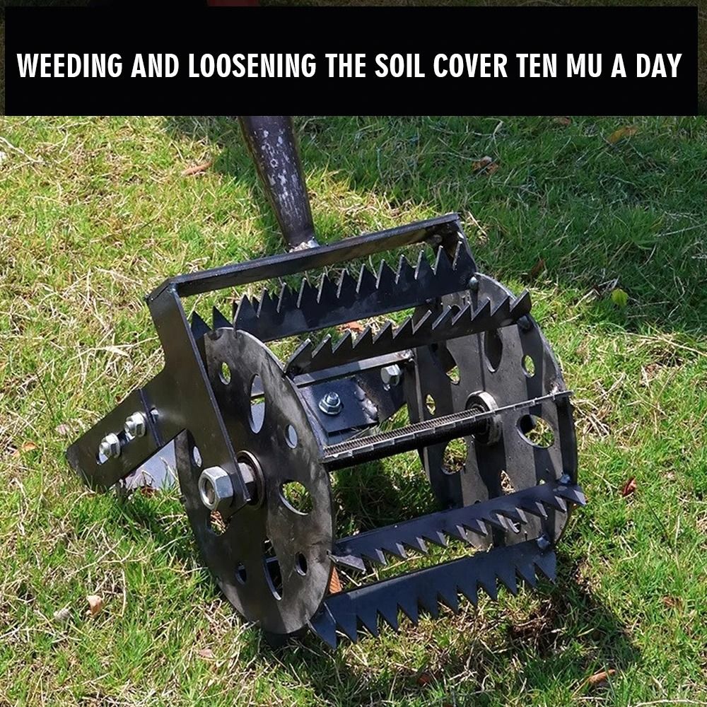 Wheeled Hand Push Weeding Tool with Steel Blade No Handle