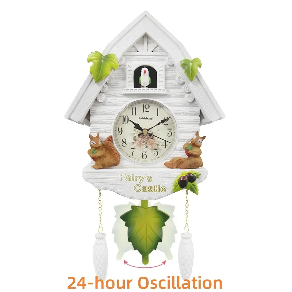 Nordic Cuckoo Clock Wall Clock Bird House with Day Time Hourly Alarm, Pendulum Clock for Living Room, Kids Room
