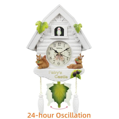Nordic Cuckoo Clock Wall Clock Bird House with Day Time Hourly Alarm, Pendulum Clock for Living Room, Kids Room