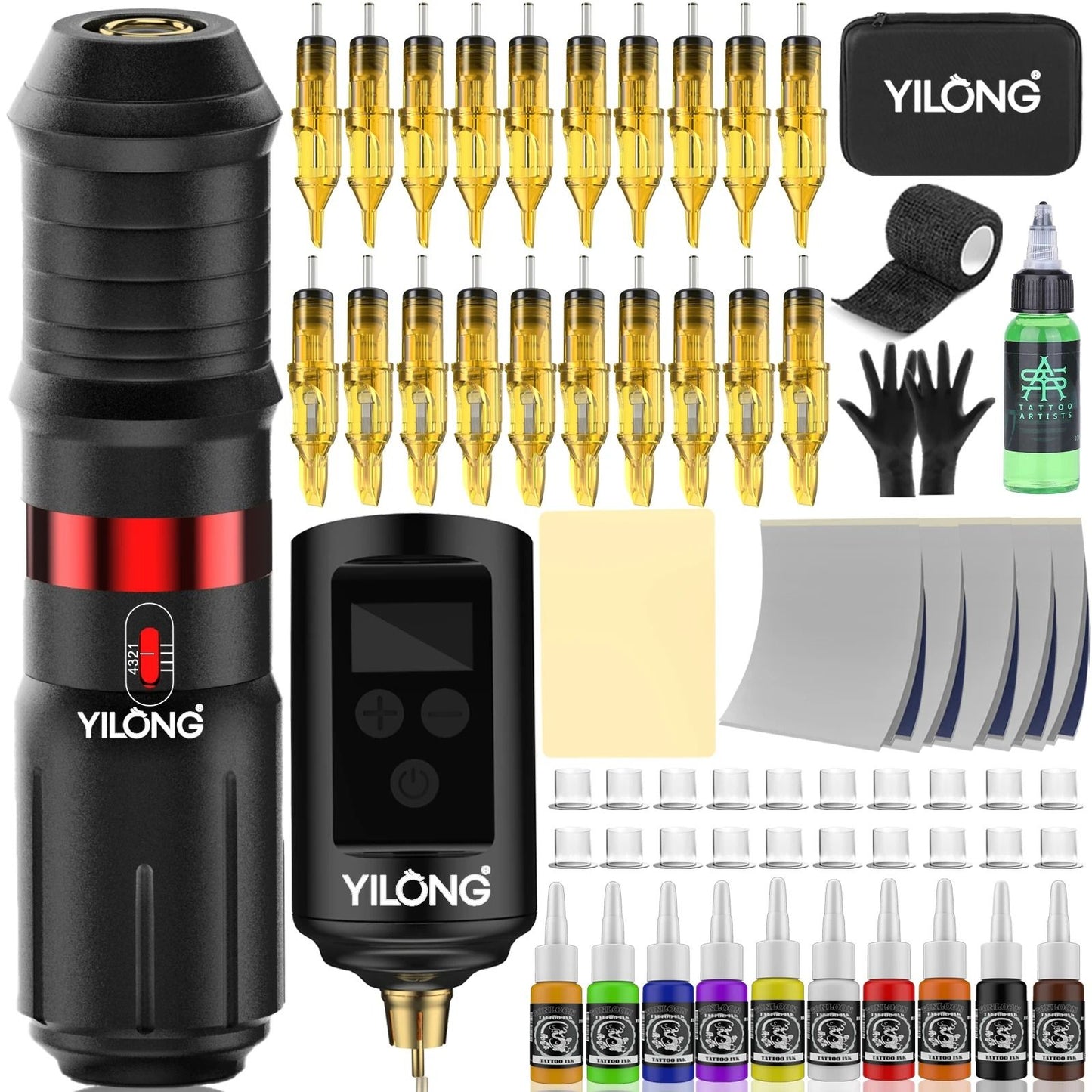 Wireless Tattoo Machine Kit with Rechargeable Battery and Cartridge Needles