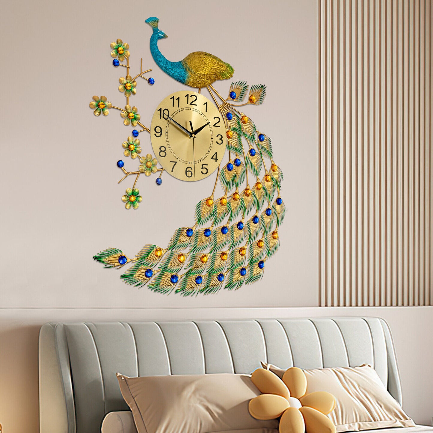 Metal Luxury Peacock Large Wall Clock, 3D Wall Watch for Living Room, Elegant Home Decor Gift Accent Piece