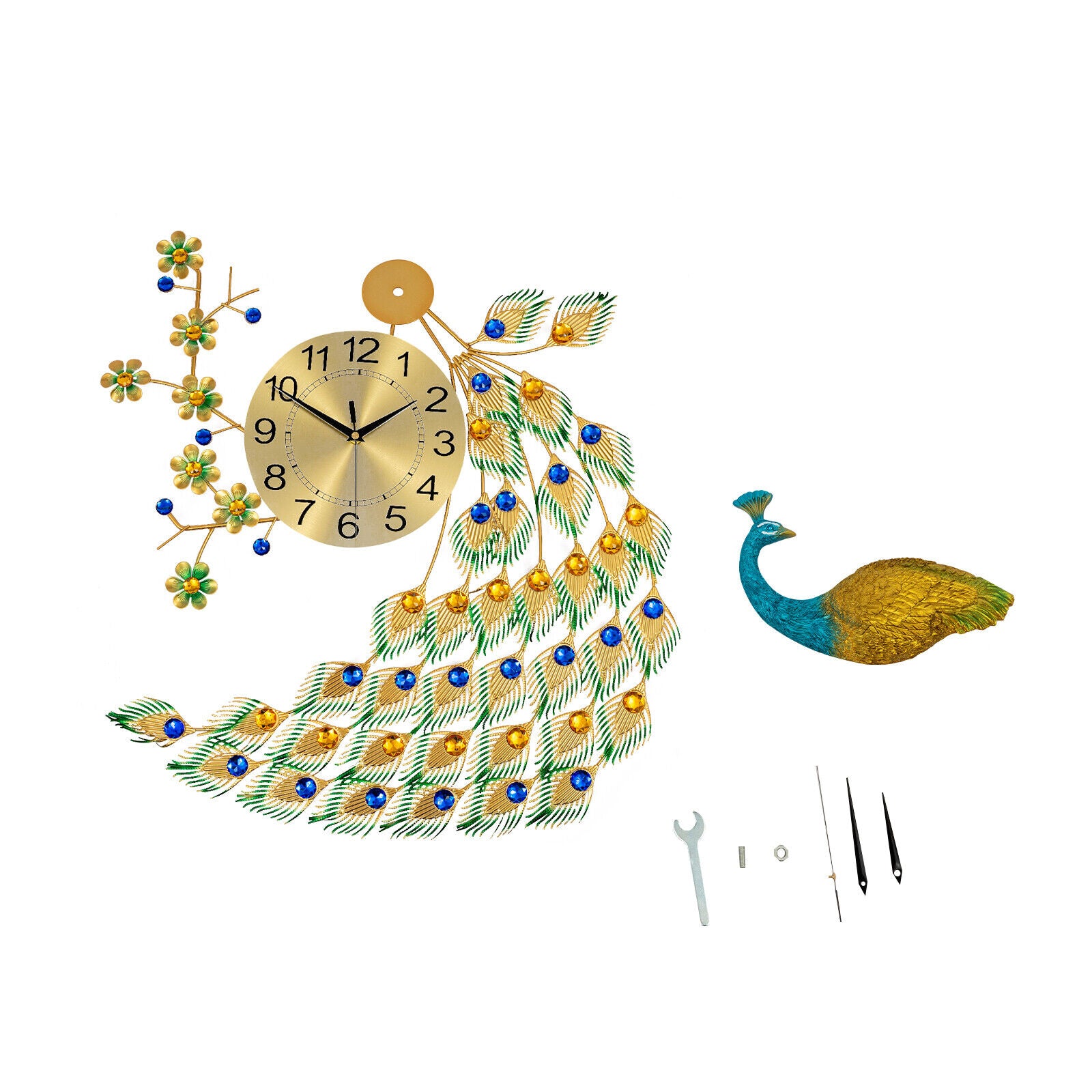 Metal Luxury Peacock Large Wall Clock, 3D Wall Watch for Living Room, Elegant Home Decor Gift Accent Piece