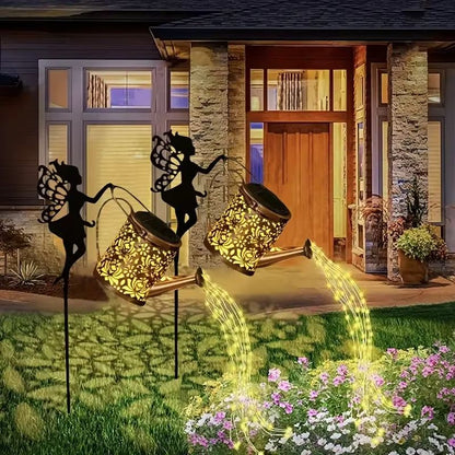 Solar Watering Can Fairy Light  Vintage Metal Garden Lantern With Cascading LED Waterfall 1