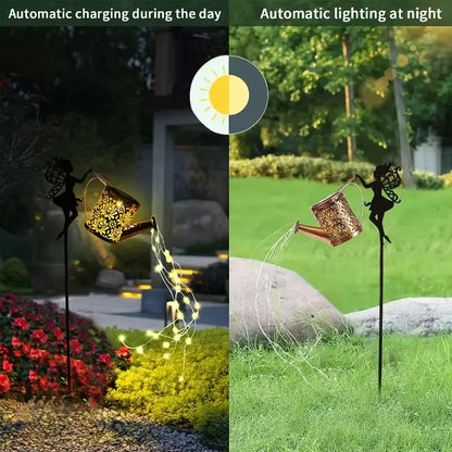 Solar Watering Can Fairy Light  Vintage Metal Garden Lantern With Cascading LED Waterfall 2