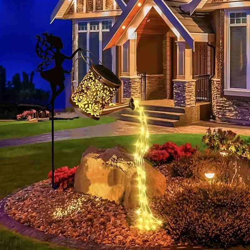 Solar Watering Can Fairy Light  Vintage Metal Garden Lantern With Cascading LED Waterfall 3