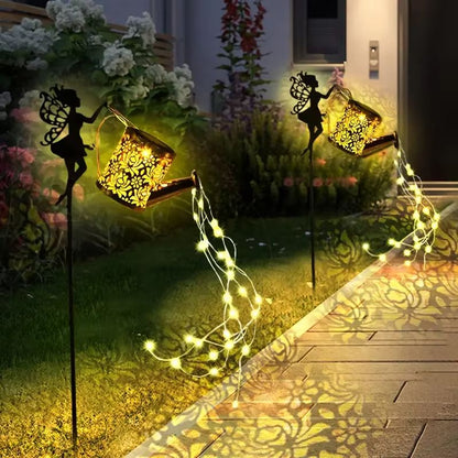 Solar Watering Can Fairy Light  Vintage Metal Garden Lantern With Cascading LED Waterfall 4