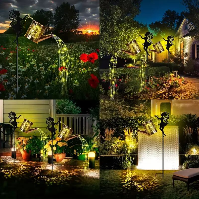 Solar Watering Can Fairy Light  Vintage Metal Garden Lantern With Cascading LED Waterfall 5