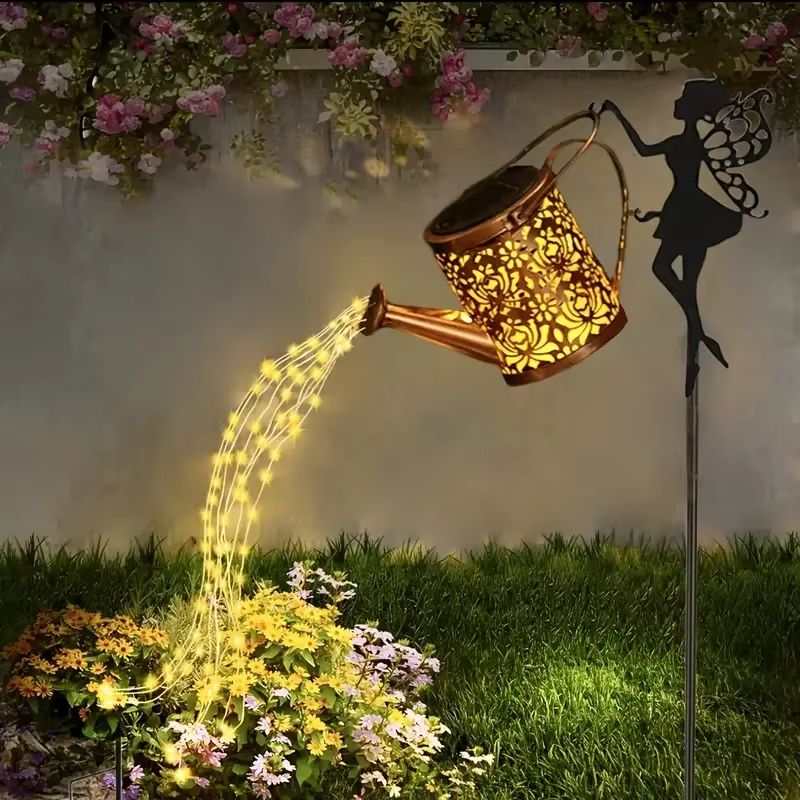 Solar Watering Can Fairy Light  Vintage Metal Garden Lantern With Cascading LED Waterfall 6