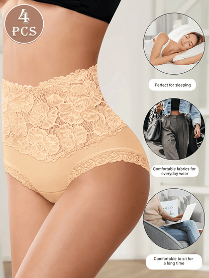 4 Pack High Waisted Jacquard Cotton Briefs 1