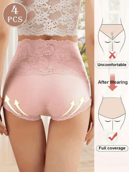 4 Pack High Waisted Jacquard Cotton Briefs 2
