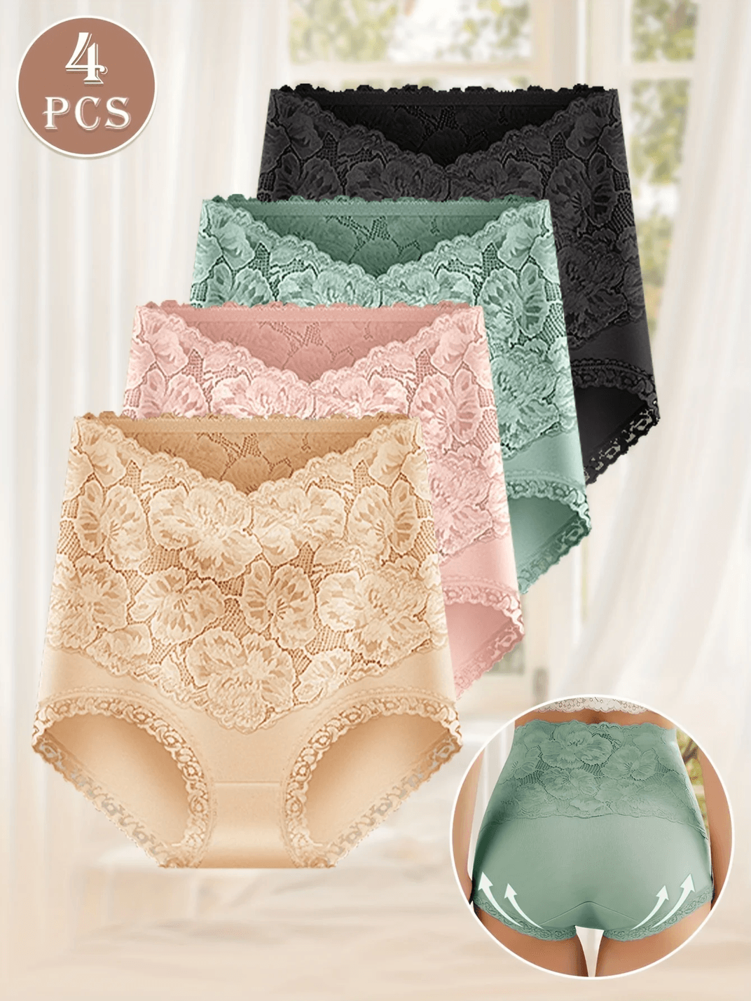 4 Pack High Waisted Jacquard Cotton Briefs 4