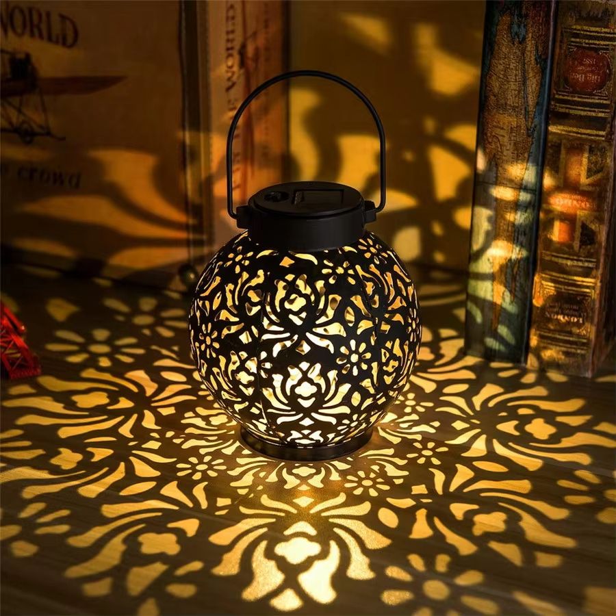 Hollow Iron Art Solar Garden Lantern – Waterproof LED Outdoor Hanging Light for Pathways & Landscape Decoration