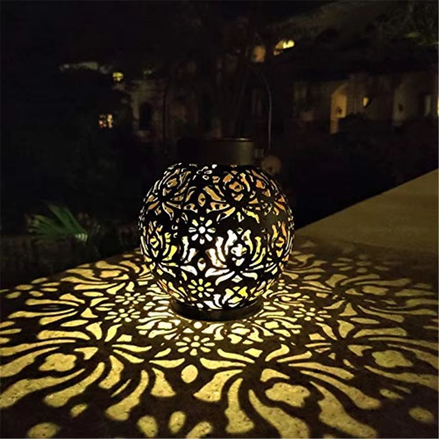 Hollow Iron Art Solar Garden Lantern  Waterproof LED Outdoor Hanging Light For Pathways  Landscape  2