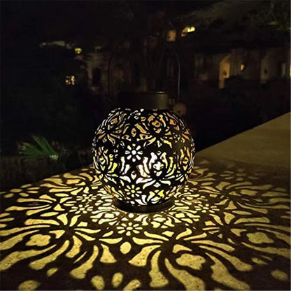 Hollow Iron Art Solar Garden Lantern  Waterproof LED Outdoor Hanging Light For Pathways  Landscape  2