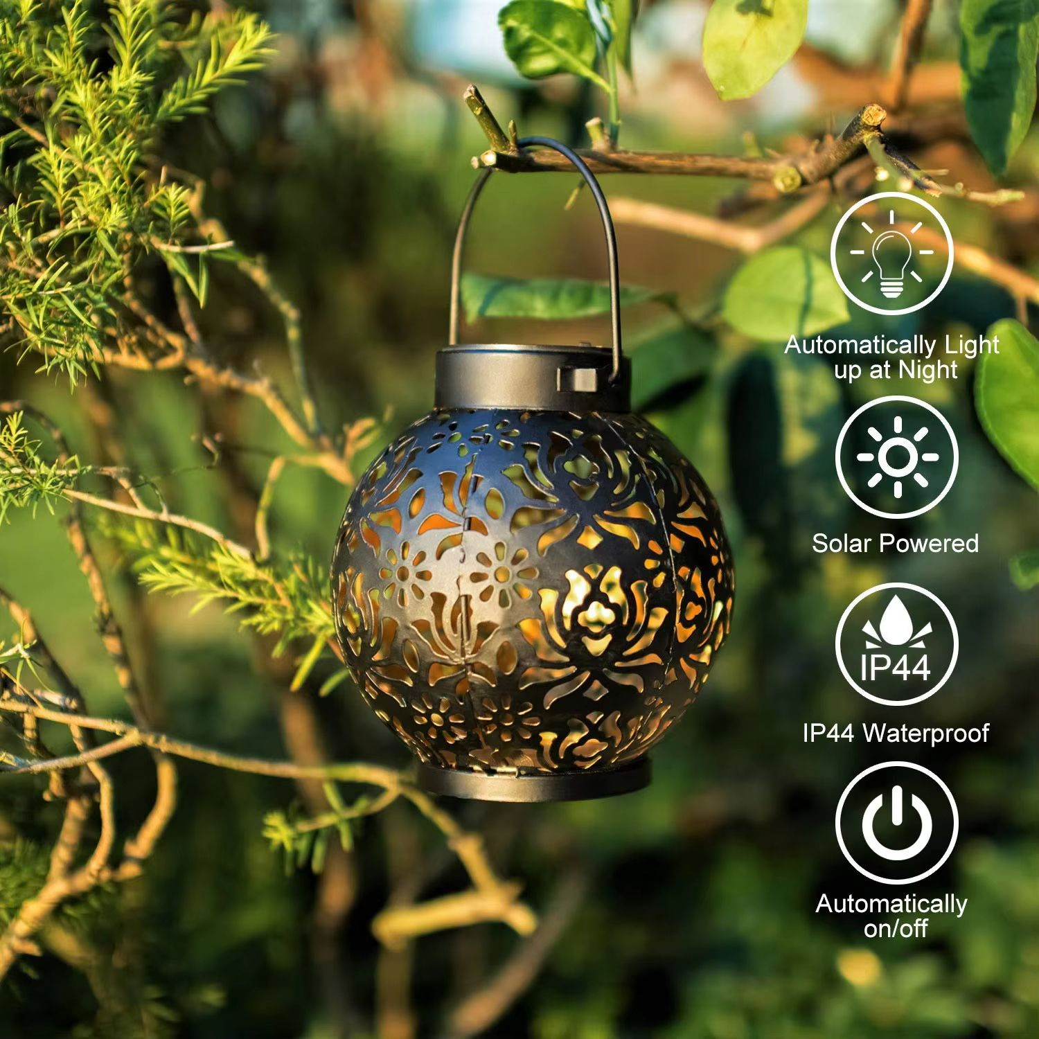 Hollow Iron Art Solar Garden Lantern  Waterproof LED Outdoor Hanging Light For Pathways  Landscape  3
