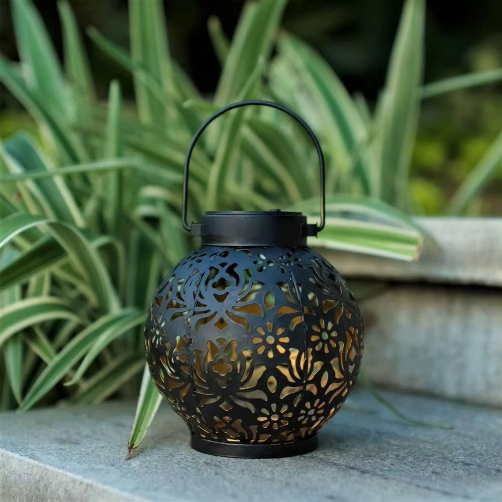 Hollow Iron Art Solar Garden Lantern  Waterproof LED Outdoor Hanging Light For Pathways  Landscape  4