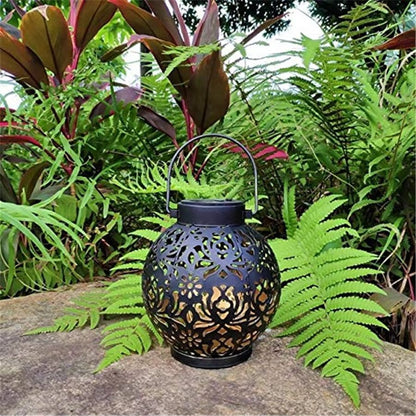 Hollow Iron Art Solar Garden Lantern  Waterproof LED Outdoor Hanging Light For Pathways  Landscape  5
