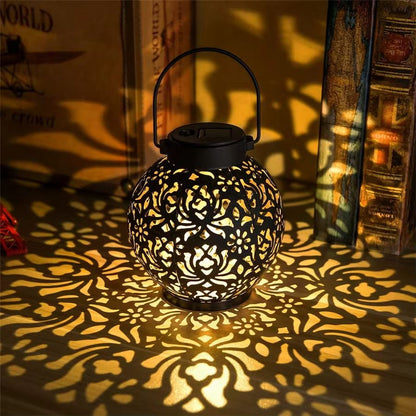 Hollow Iron Art Solar Garden Lantern  Waterproof LED Outdoor Hanging Light For Pathways  Landscape  6