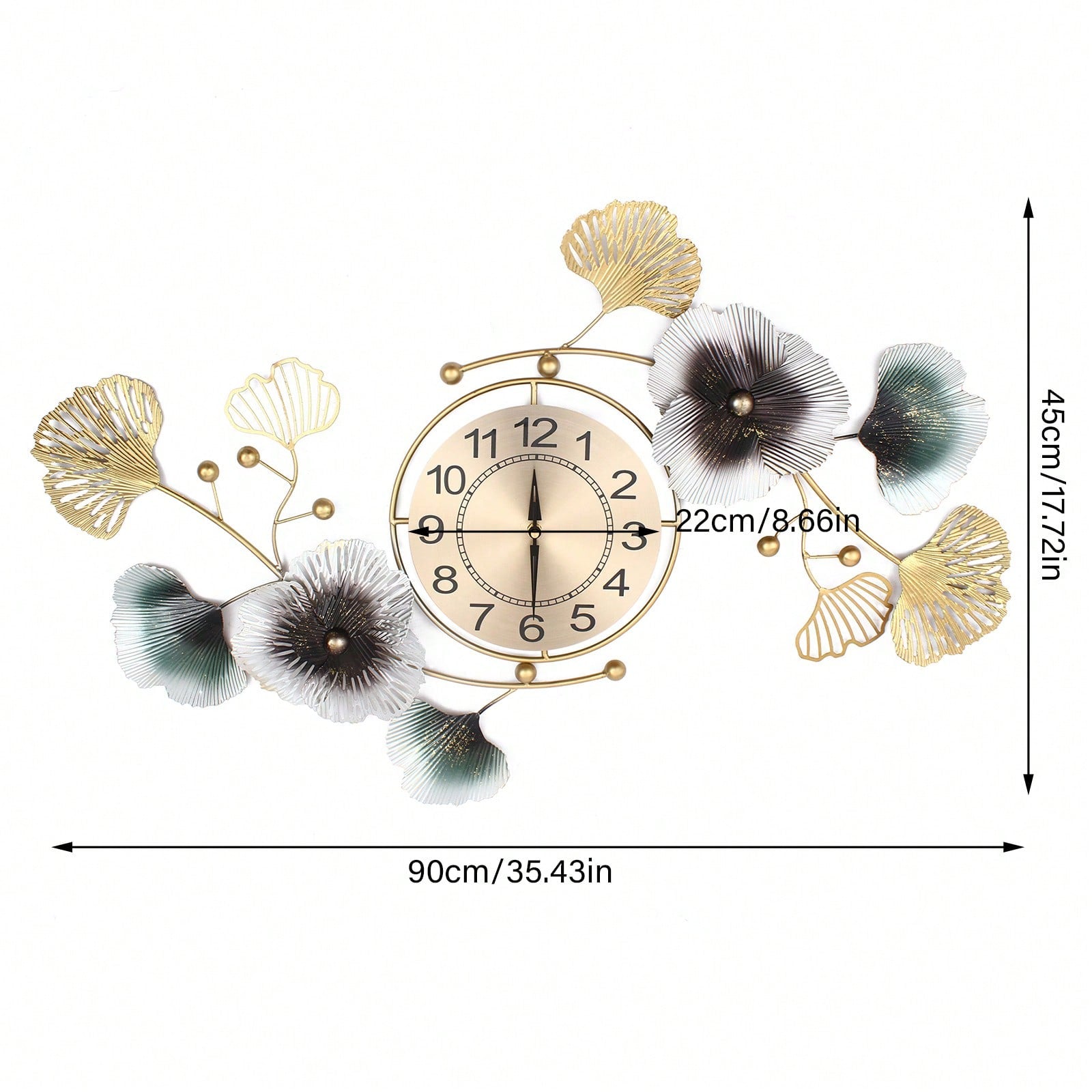 Luxury Ginkgo Leaf Wall Clock 90x45cm, Silent Modern Wall Clock for Office, Living Room, Elegant Light Luxury Decor