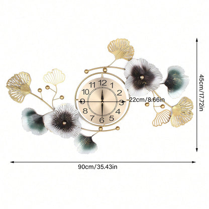 Luxury Ginkgo Leaf Wall Clock 90x45cm, Silent Modern Wall Clock for Office, Living Room, Elegant Light Luxury Decor