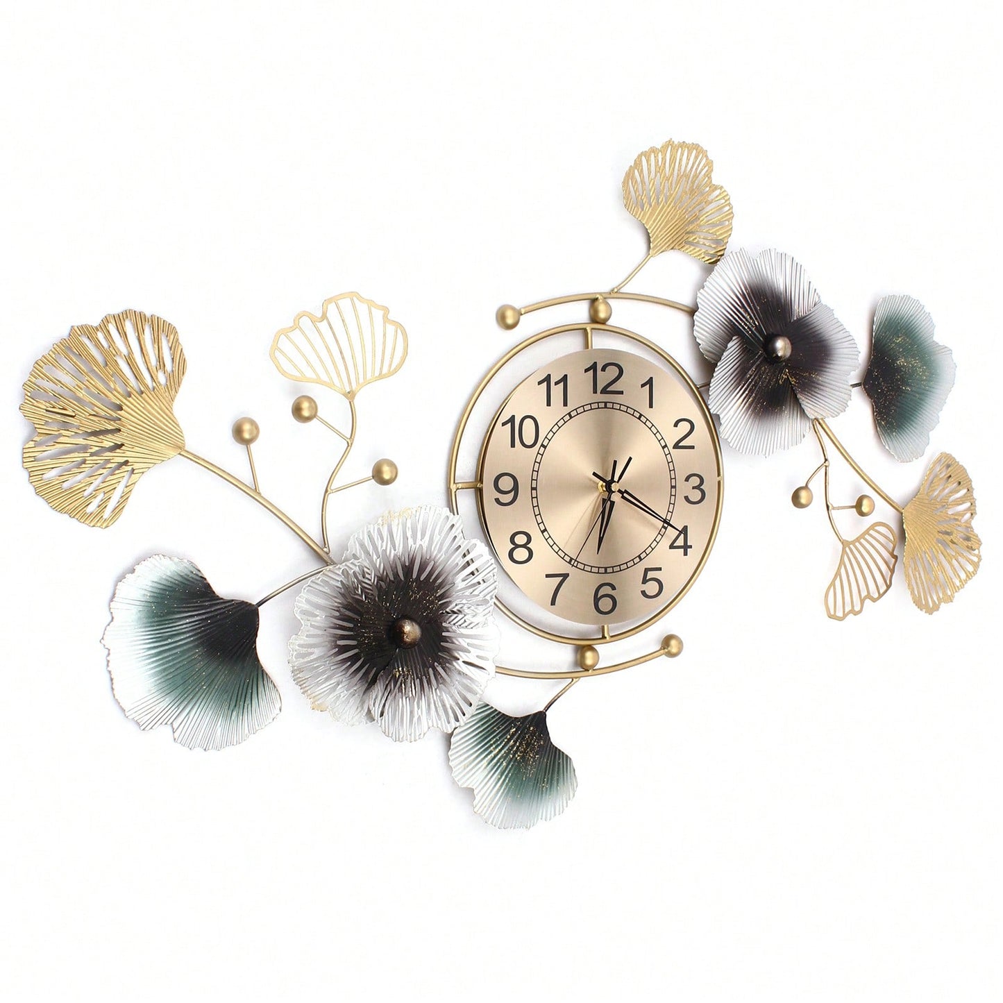Luxury Ginkgo Leaf Wall Clock 90x45cm, Silent Modern Wall Clock for Office, Living Room, Elegant Light Luxury Decor