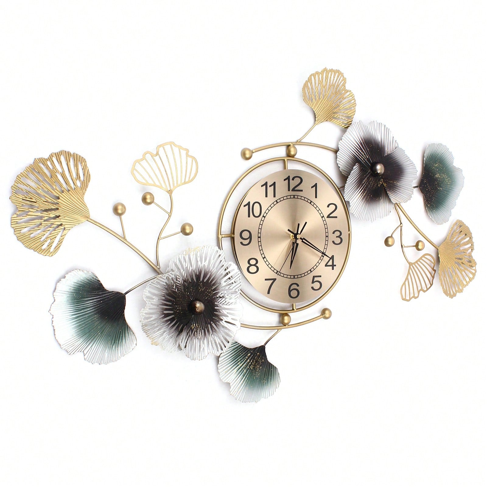 Luxury Ginkgo Leaf Wall Clock 90x45cm, Silent Modern Wall Clock for Office, Living Room, Elegant Light Luxury Decor