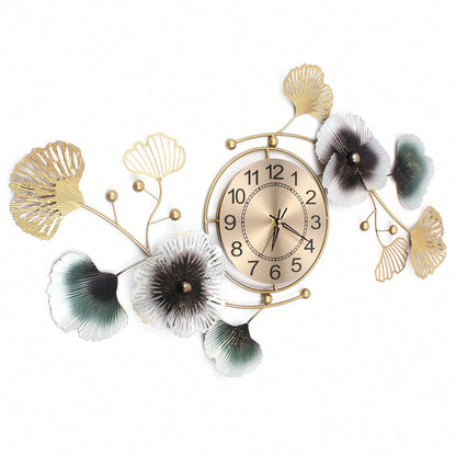 Luxury Ginkgo Leaf Wall Clock 90x45cm, Silent Modern Wall Clock for Office, Living Room, Elegant Light Luxury Decor