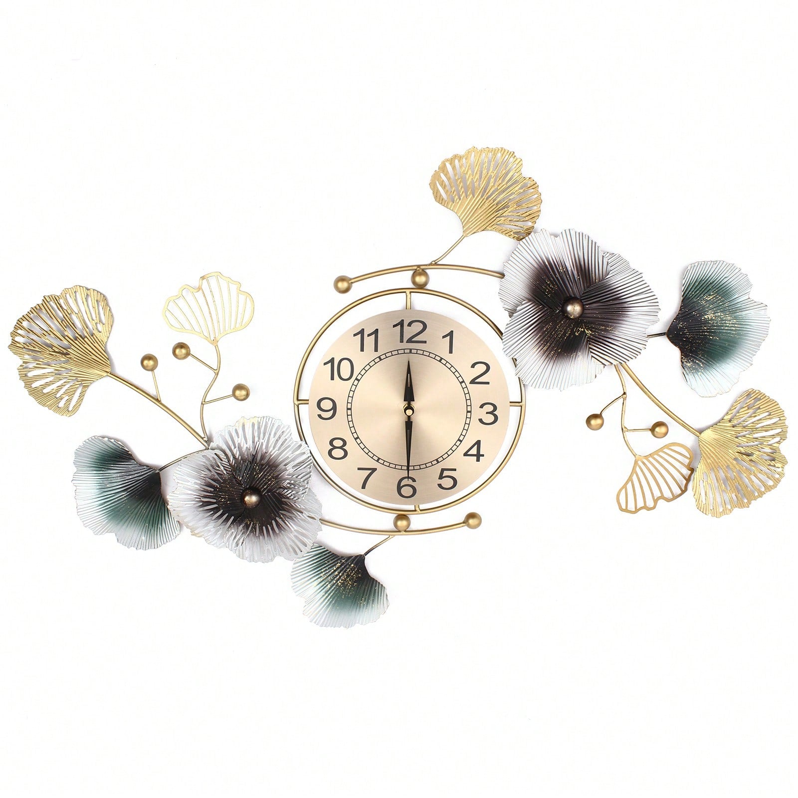 Luxury Ginkgo Leaf Wall Clock 90x45cm, Silent Modern Wall Clock for Office, Living Room, Elegant Light Luxury Decor