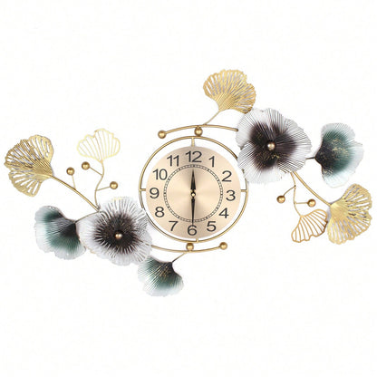 Luxury Ginkgo Leaf Wall Clock 90x45cm, Silent Modern Wall Clock for Office, Living Room, Elegant Light Luxury Decor
