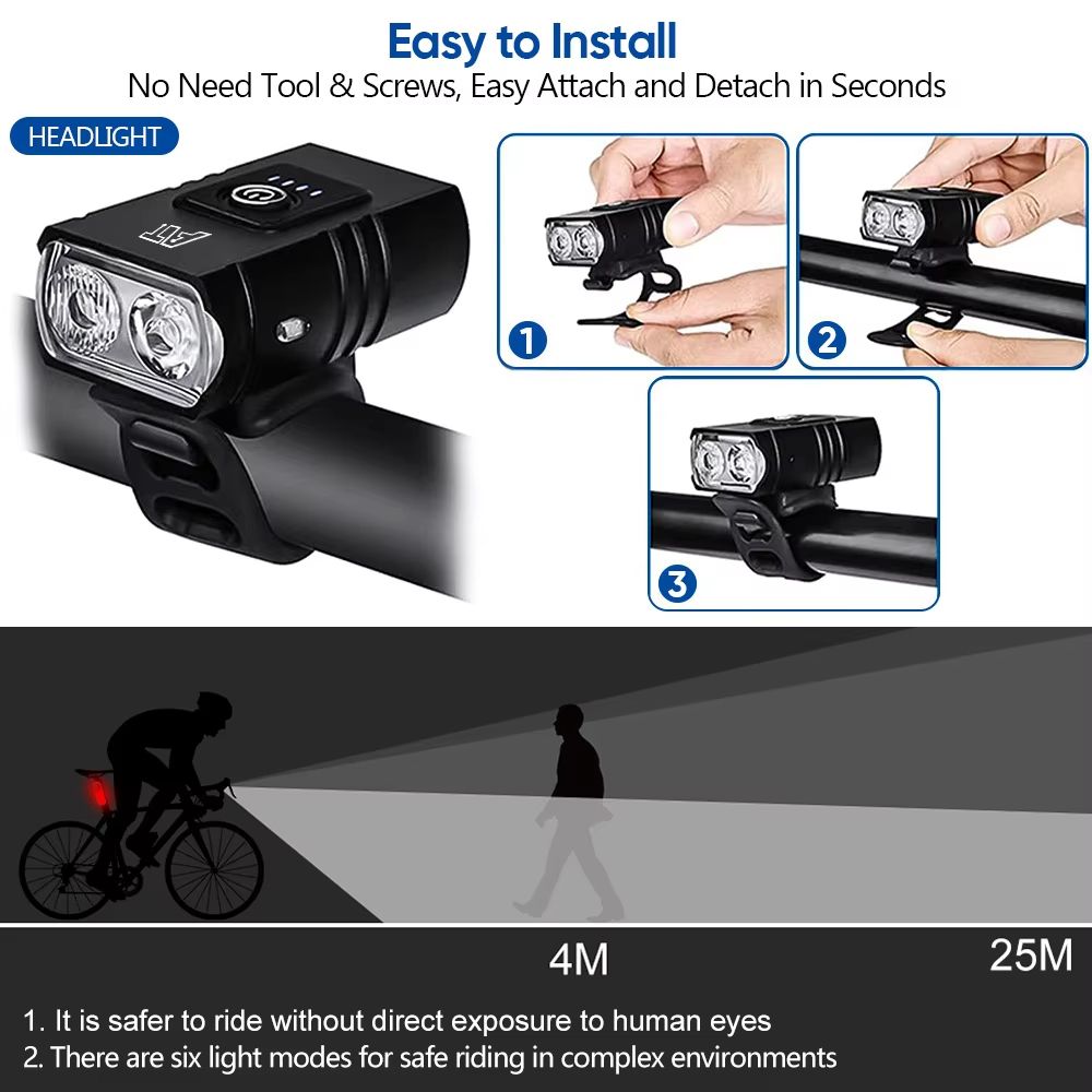 USB Rechargeable LED Bike Headlight  Waterproof EasyMount Bicycle Front Light For Road  MTB Cycling 1