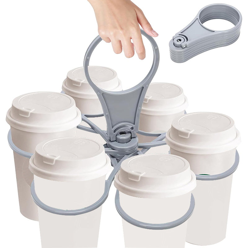 Foldable 6-Layer Reusable Drink Carrier with Handle, Portable Coffee Cup Rack & Bar Tool for Parties