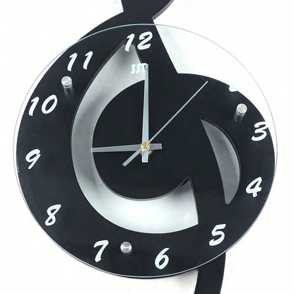 Silent Modern Musical Note Glass Wall Clock for Living Room, Decorative Glass Hanging Clock, Music Theme Wall Decor