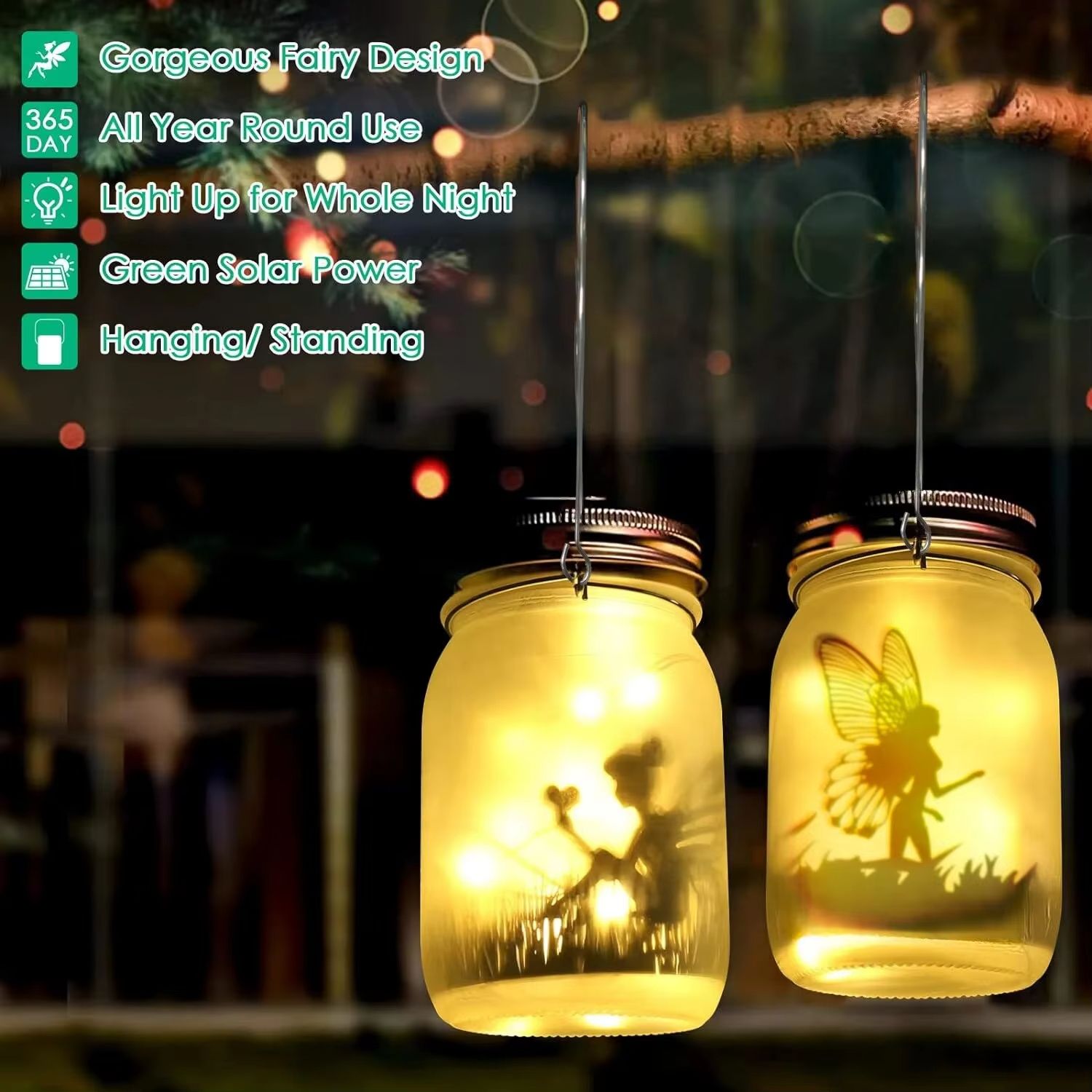 Solar Mason Jar Lantern  Waterproof Hanging Fairy Light For Garden Patio  Lawn Outdoor Decoration 1