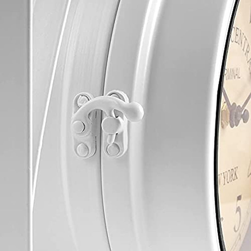 Double Sided Two Faces Retro Station Clock, Iron Round Wall Hanging, Chandelier Style Clock for Home Hall Decor