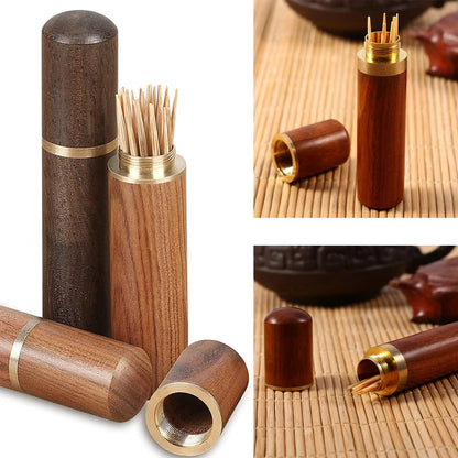 Portable Wood Toothpick Holder, Mini Toothpick Storage Box for Living Room, Pocket-Sized Toothpick Dispenser Stainless