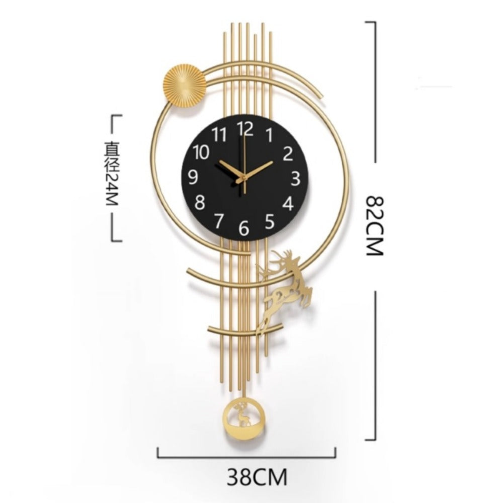 Large Battery Round Wall Clock for Home Decor, Gold Black Hands Wall Watches, Designer Pendulum Relojes