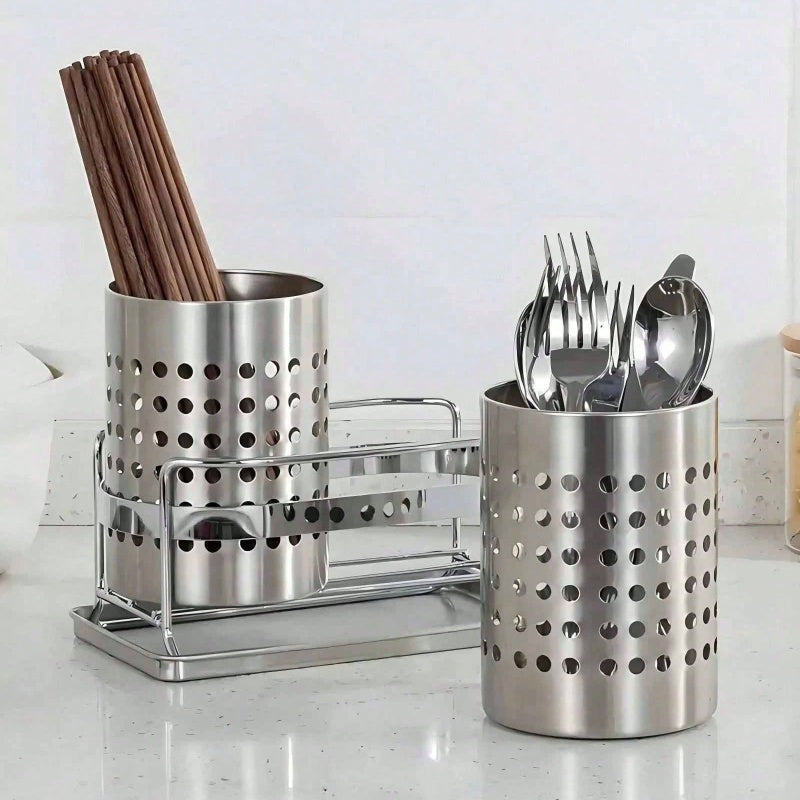 Stainless Steel Cylindrical Chopstick Cutlery Storage Box, Ideal for Home Kitchens, Restaurants Dormitories